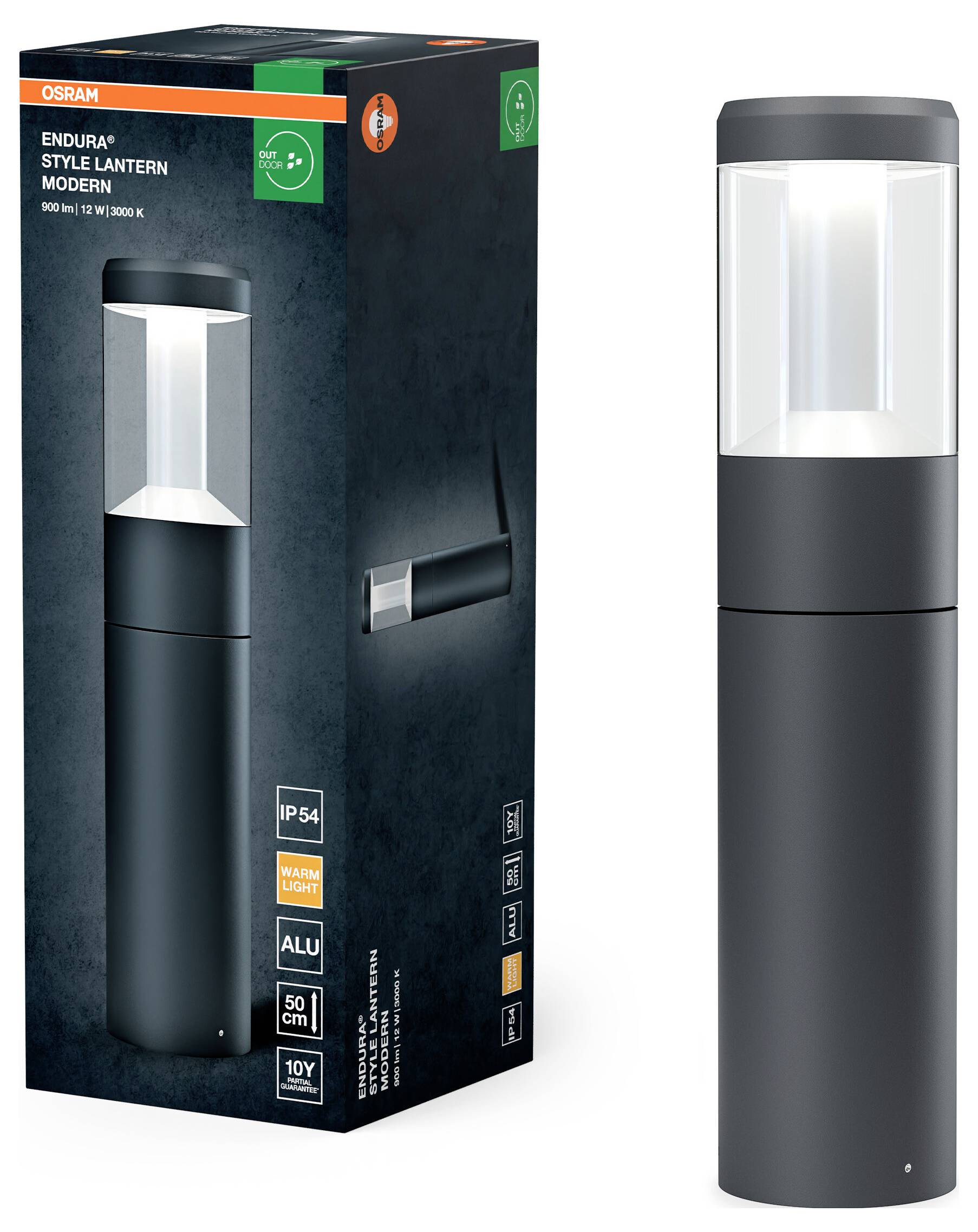 OSRAM 4099854453373 ENDURA® STYLE LANTERN MODERN Modern 50cm 12W LED-Außenwandleuchte 12.00W Dunkelgrau