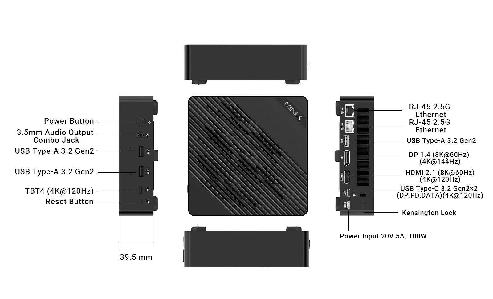 Minix Mini PC Elite EU512-AI Intel® Core™ Ultra 5 Processor 125H 4.5GHz 16GB RAM 512GB SSD Intel Elite EU512-AI