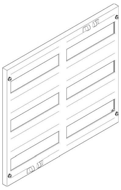 Eine 3D-Schemazeichnung eines gitternetzartigen Metallpanels mit einer Reihe von rechteckigen Öffnungen und sicheren Befestigungen an den Ecken.