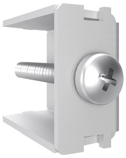Metallsprungmutter zwischen zwei parallelen Metallplatten mit einer eingeschraubten Gewindestange, positioniert zum Befestigen oder Montieren.