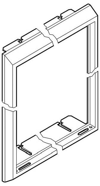 Eine Darstellung eines segmentierten rechteckigen Rahmens, die ein Eckverbindungsdetail für die Montage zeigt, wie es typischerweise in der architektonischen Gestaltung verwendet wird.