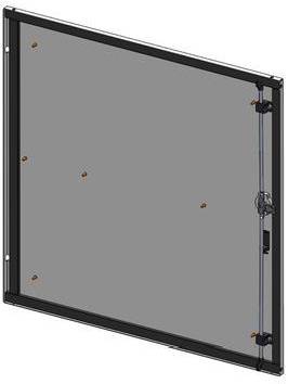 Eine quadratische Revisionsöffnung mit einem zentralen Verschluss und Scharnieren an einer Seite, die für einfaches Öffnen und den Zugang zu Innenkomponenten konzipiert ist.