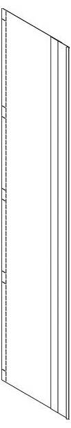 Darstellung eines rechteckigen vertikalen Panels mit detaillierten Kanten und Markierungen entlang der linken Seite, möglicherweise Messungen anzeigend.