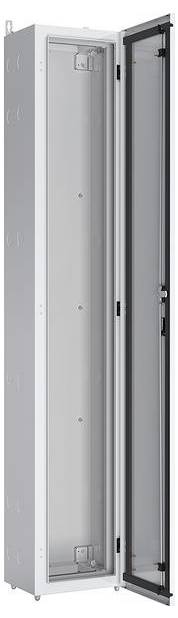 Ein hoher, offener Metallschrank mit einer transparenten Vordertür, konzipiert zur Lagerung von Netzwerk- oder elektrischen Geräten.