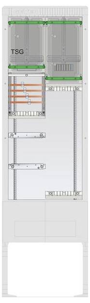 Eine elektrische Schaltschrankansicht mit Sicherungsautomaten, Kabeln und beschrifteten Komponenten.
