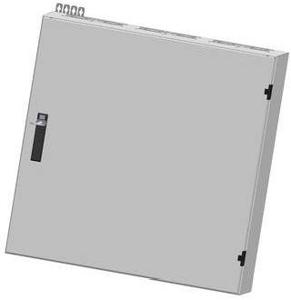 Eine 3D-Darstellung eines rechteckigen metallischen Elektroschranks mit einem Griff an der linken Seite. Der Schrank ist leicht nach vorne geneigt.