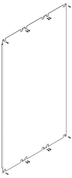 Diagramm einer rechteckigen Platte mit Anschlüssen und Aussparungen an den Seiten, das Montageanweisungen für sich verschränkende Paneele zeigt.