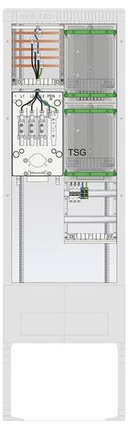 TSG-Schrank-Innenansicht mit organisierter elektrischer Verkabelung und Komponenten, einschließlich Sicherungsautomaten und Anschlussklemmen, für Systemmanagement.