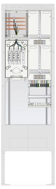 Eine Darstellung einer elektrischen Steuerungstafel mit beschrifteten Leitungen und Komponenten, die Verbindungen und Systemkonfiguration veranschaulicht.