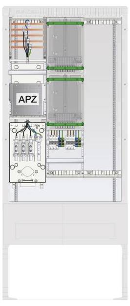 Computerserver-Schrank mit sichtbarem APZ-Etikett, Verkabelung und Leiterplatten, der die internen Hardwarekomponenten und die Anordnung zeigt.