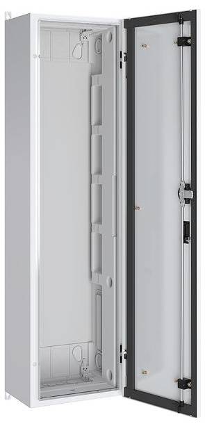 Eine offene elektrische Verteilerdose mit einer eleganten, metallischen Oberfläche, die interne Fächer und Schlitze für Schaltungskomponenten zeigt.