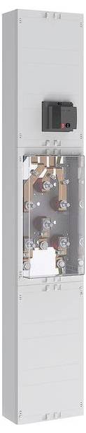 Ein hoher, rechteckiger Schaltschrank mit sichtbaren Kupferschienen und einem Leistungsschalter an der Oberseite, eingehaust in einem Metallrahmen.