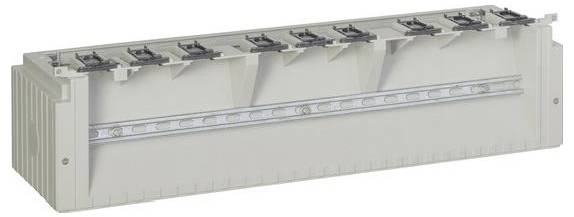 Eine hellgraue rechteckige LED-Leuchte mit mehreren Clips oben, die für industrielle oder kommerzielle Anwendungen verwendet wird.