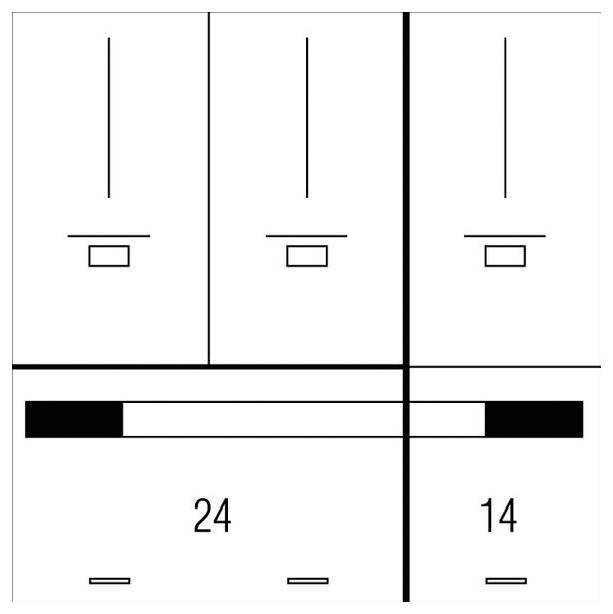 „Elektrische Tafel mit Sicherungsautomatenlayout und Zählern mit den Nummern 24 und 14.