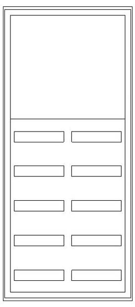 Drahtmodell einer Webseite mit einem großen Kopfbereich, gefolgt von zwei Reihen mit jeweils drei horizontalen Kästen, die wahrscheinlich Inhaltssektionen darstellen.