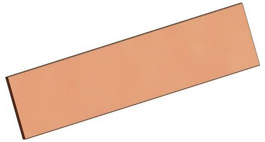 Eine lange, rechteckige orangefarbene Planke, die aus einem Winkel betrachtet wird und hauptsächlich ihre flache Oberfläche und dünne Kanten zeigt.