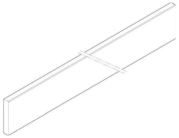 Eine einfache Linienzeichnung eines langen, rechteckigen Balkens mit einem Schnitt in der Mitte, wobei eine Hälfte leicht gegenüber der anderen verschoben ist.