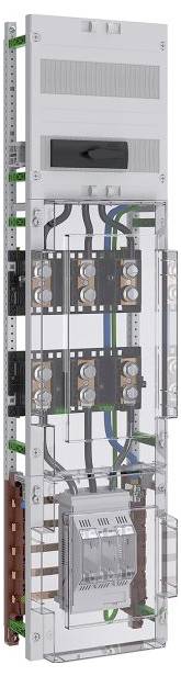 Elektrische Tafel mit Sicherungsautomaten und sichtbarer Verkabelung durch eine transparente Abdeckung, die die Anordnung der elektrischen Komponenten zeigt.