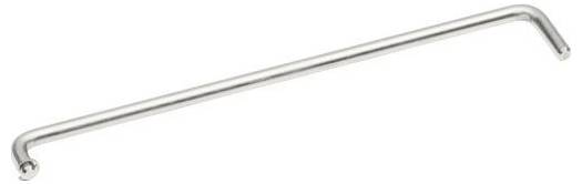 Ein Sechskantschlüssel aus Metall mit einem kurzen gebogenen Ende und einem langen geraden Schaft, der zum Drehen von Schrauben mit einem sechseckigen Einsatz verwendet wird.