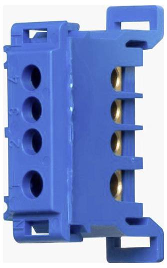 Ein blauer, Kunststoff-Multi-Pin-Elektroanschluss mit vier kreisrunden Anschlüssen und nummerierten Steckplätzen von 1 bis 4 an der Seite.