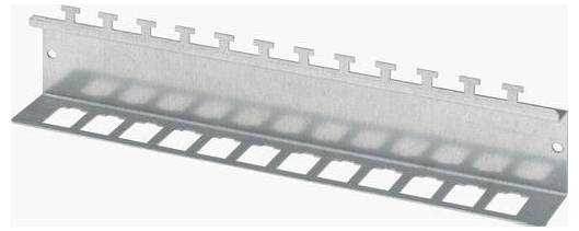 Ein Metall-Kabelorganizer mit Schlitzen und einem Gestell zur Verwaltung von Kabeln in einer elektronischen Einrichtung.