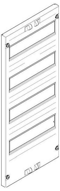 Eine 3D-Skizze eines rechteckigen, mehrschichtigen Panels mit zwei kleinen Öffnungen an Ober- und Unterseite und fünf horizontalen Rillen.
