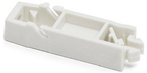Ein weißer Plastik-Lego-Stein mit drei Ebenen und einem geneigten Abschnitt an einem Ende.