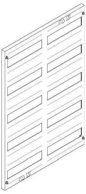 Ein geschlitztes Wandpanel, das für verstellbare Regale oder Lagerung konzipiert ist. Es verfügt über mehrere horizontale Schlitze und einen stabilen Rahmen.
