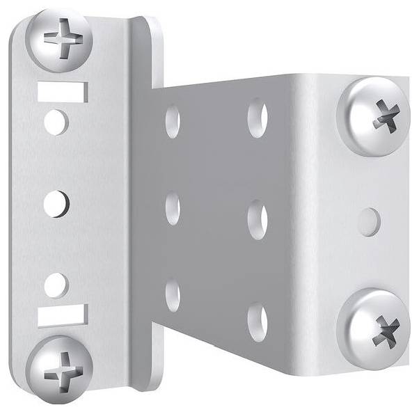 Eine silberne Metallhalterung mit mehreren Löchern, konzipiert für Montage oder Unterstützung, mit zylindrischen Enden und Schraubenlochschlitzen.