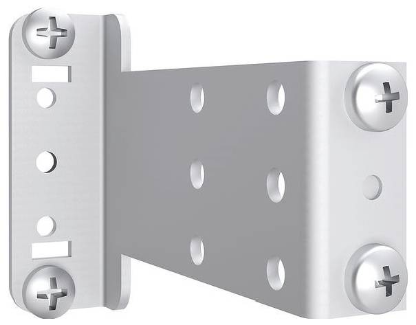 Eine Metallhalterung mit vorgebohren Löchern für Schrauben, entwickelt zum rechtwinkligen Verbinden von Oberflächen, häufig bei der Möbelmontage verwendet.