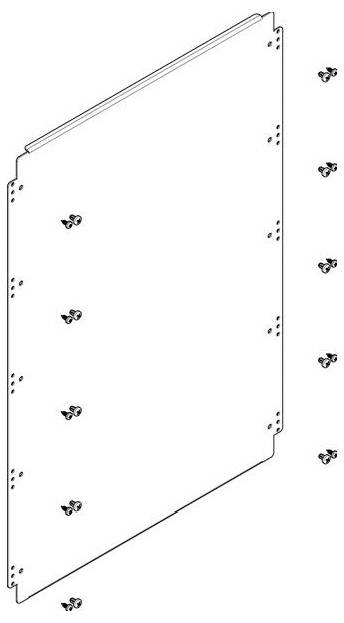 Wandmontagehalterung mit Schrauben dargestellt; die Halterung verfügt über mehrere Schraublöcher für eine sichere Befestigung an einer vertikalen Oberfläche.