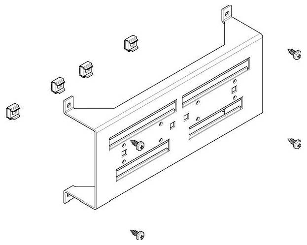 Sprengzeichnung eines Haltearms mit Schrauben und Befestigungsmaterial, die in einer Explosionsansicht die Bauteile und deren Positionierung veranschaulicht.