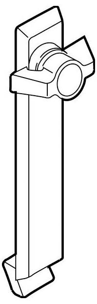 Linienzeichnung einer Schraube oder Befestigungsmechanik mit einem zylindrischen Zentralnabe und zwei Blättern, die sich vom Mittelpunkt nach außen erstrecken.