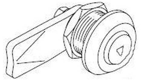 Skizze eines Verriegelungskammechanismus mit einem zylindrischen Gewindekörper und einem hervorstehenden rechteckigen Kammarm, der typischerweise zur Sicherung von Zugangspanels verwendet wird.
