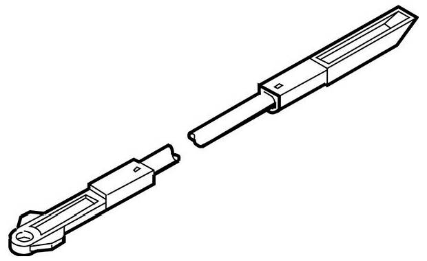 Darstellung eines mechanischen Verbinders mit einem zweiteiligen Gleitmechanismus, der zeigt, wie sich die beiden Komponenten ineinanderverriegeln.