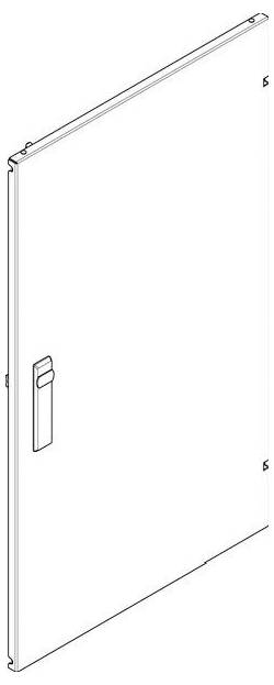 Diagramm eines rechteckigen Panels mit einem Griff an der linken Seite, das die Position der Befestigungen an den Ecken zeigt.