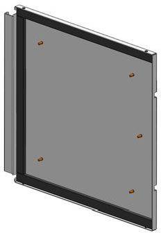 Ein Metallpanel mit schlichtem Design, auf dessen Oberfläche vier Schrauben sichtbar sind. Das Panel verfügt über vertikale und horizontale Rahmenkanten.