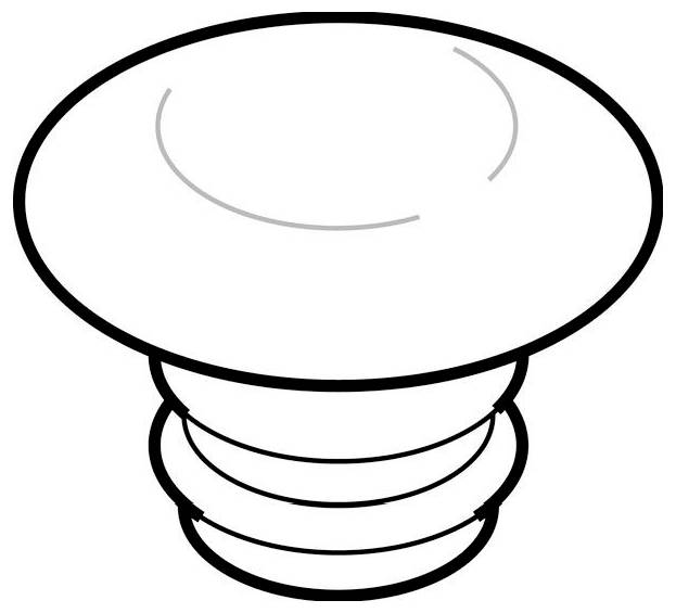 Eine schwarz-weiße Illustration einer Schraube mit breitem, flachem Kopf und gewindeter Oberfläche.