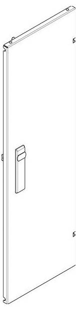 Illustration einer rechteckigen, hohen weißen Tür mit einem Griff an einer Seite, von einem Seitenwinkel aus dargestellt.