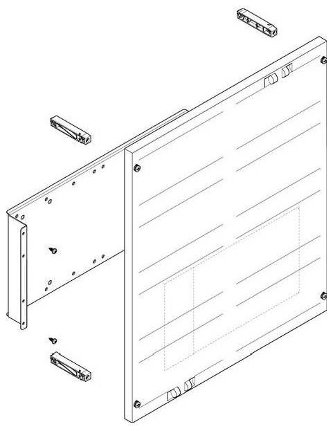 Diagramm zur Veranschaulichung einer Wandmontage-Paneelinstallation mit detaillierter Positionierung von Halterungen und Schrauben zur Montageanleitung.
