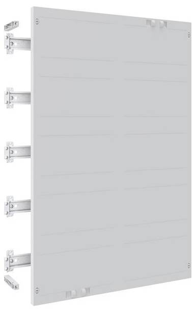 Ein graues Wandpanel mit sichtbaren Befestigungsbügeln an der linken Seite, das für Installations- oder Befestigungszwecke verwendet wird.