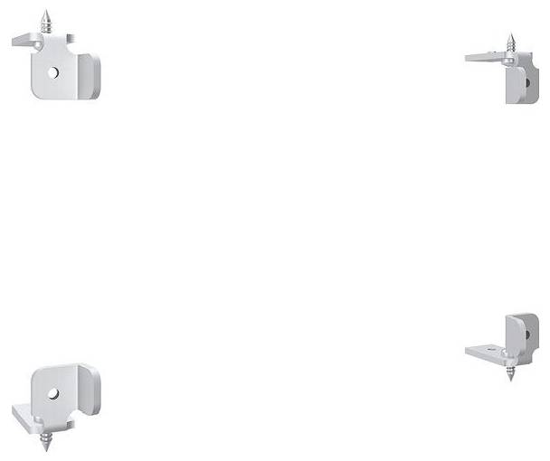 Vier Metallhalterungen mit Schrauben sind in den Ecken positioniert, höchstwahrscheinlich für die Montage oder zur strukturellen Unterstützung vorgesehen.