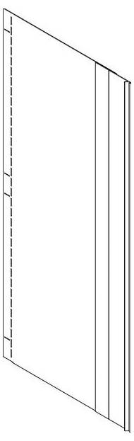 Eine 3D-Darstellung einer Wandpaneele mit mehreren vertikalen Rillen und einem versetzten Kantendesign an einer Seite, aus einer schrägen Perspektive betrachtet.
