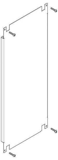 Diagramm eines rechteckigen Panels mit Aussparungen an den Ecken, dargestellt mit Schrauben zur Wandmontage, das das Installationsdesign veranschaulicht.