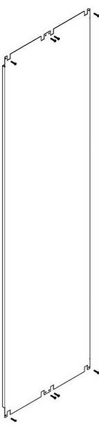 Eine technische Zeichnung eines vertikalen Rechteckpanels mit verschachtelten Kanten, das für Montage- oder Installationszwecke konzipiert ist.