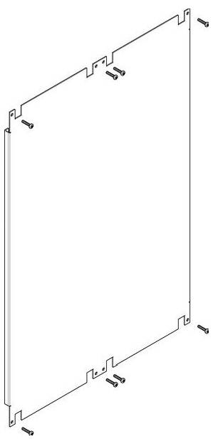 Rechteckige Metallplatte mit vorgestanzten Löchern und umgebenden Schrauben zur Befestigung.
