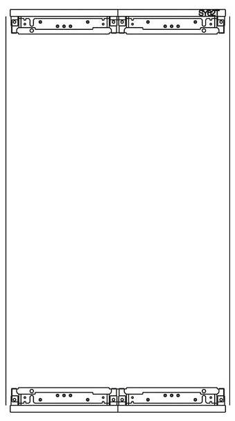 Diagramm eines doppelseitigen Gleitschiebers mit vier Schienen, zwei oben und zwei unten, gleichmäßig über den Rahmen verteilt.