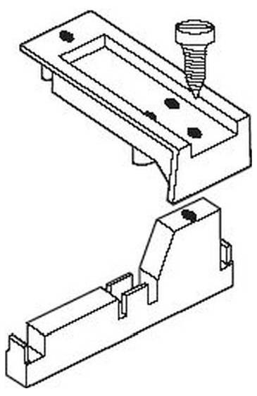 Explosionszeichnung einer Metallhalterung mit einer Schraube, die Bauteile und Montageanordnung zeigt.