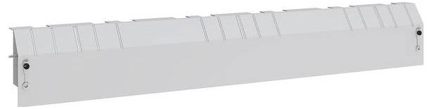 Ein grauer Kabelkanal mit Deckel, der vertikale Schlitze zur strukturierten Organisierung von Kabeln aufweist.