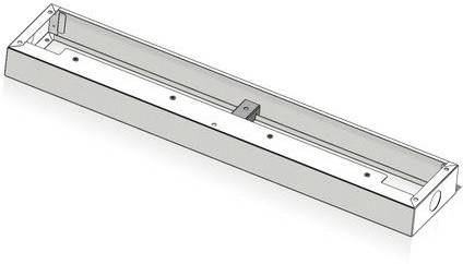 Rechteckige Metallhalterung mit Befestigungslöchern, Winkelansicht.